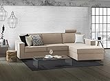 Talamo Italia Ecksofa Beatrice, Made in Italy, Drehbare Öffnung mit Matratze und Lattenrost, Halbinsel mit Stauraum links, mit schmalen Armlehnen, Cm: 260x95h90, Farbe Beige