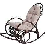 Mendler Schaukelstuhl HWC-C40, Schwingsessel Rattansessel, braun - Auflage Creme