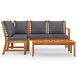 Festnight Lounge Set Holz 4-tlg. Balkonmöbel Lounge Holz Garten Lounge Holz Gartenlounge Outdoor Loungemöbel Terrasse Ecksofa Garten Gartengarnitur Terassenmoebel Set mit Auflagen DunkelgrauMassivholz