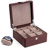 Vlando Uhren-Aufbewahrungsbox, Leder, Holz, Reise-Uhren-Vitrine, Organizer-Box mit 6 abnehmbaren Uhrenkissen für Schmuck, Uhr, Zubehör - Geschenk für Männer, Frauen, Ehemann, dunkelbraun