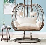 PeiQiH dicker Korbschaukelstuhl für Doppelsitzer, für drinnen und draußen, Rattan-Schaukelsitzmatte, Hängematte für Terrasse und Balkon, baumwolle, cremeweiß, 110x150x12cm(43x59x5inch)