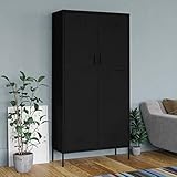 JUNZAI Kleiderschrank, Schlafzimmerschrank, Kleiderschränke, Garderobenschrank, Ordnungssystem Kleiderschrank, Haushaltsschrank, Schwarz 90x50x180 cm Stahl