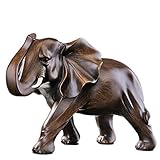 Uziqueif Elefanten Deko Figuren, Afrika Deko Skulptur，Elefant für Fensterbank Schlafzimmer Wohnungs Modern，Holzmaserung Polyresin Statue Wohnzimmer Dekoration