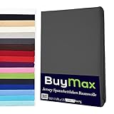 Buymax Spannbettlaken Topper 140x200 cm Spannbetttuch 100% Baumwolle Jersey für Matratzentopper bis 9 cm Matratzenhöhe Bettlaken für Boxspringbett Topper, Anthrazit