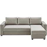 Atlantic Home Collection DUBLIN Schlafsofa, Polsterecke mit Federkern und Bettfunktion, Stoff, Warmes Grau, 150 x 234 x 89 cm