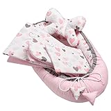 Solvera_Ltd 5tlg. Baby Ausstattung-Set Babynestchen Set inkl Babynest 90x50 herausnehmbarer Einsatz Krabbledecke für Babys 100% Baumwolle (Hearts)