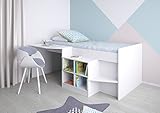 Polini Kids Kinderbett Hochbett mit Schreibtisch und Regal Weiß Tisch, Regale und Schlafplatz