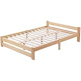 EVURU 200x140cm Solide Massivholzbett Futonbett Massivholz Natur Bett aus Mit Matratzen Doppelbett mit Kopfteil und Lattenrost