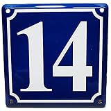 Hausnummernschild - Format 150 x 150 mm - Hausnummer - Emaille - Keramik - Wetterfest - Türschild. Farben: Blau Grün Anthrazit Dunkelblau Weiß Wunschtext. J.Pfaffenzeller