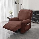 HUANXA Stretch-Samt-Liegesofa-Bezüge, Verdickt, Staubdicht, Sofa-Schonbezüge, Weich, Abnehmbar, Möbelschutz Für Hunde Und Katzen,Waschbar -Kaffee-1座(4pcs)