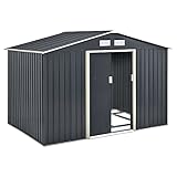 Juskys Metall Gerätehaus XXL 15m³ mit Satteldach, Schiebetür & Fundament - 277 × 319 × 192 cm - anthrazit - Geräteschuppen Gartenhaus Metallgerätehaus