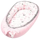 Solvera_Ltd Babynest 2seitig Kokon öko Babybett Nestchen für Neugeborene 100% Baumwolle Kuschelnest Weiches und sicheres Baby-Reisebett (50x90) (Hearts)