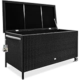 Casaria Auflagenbox Wasserdicht 121,5x54,5x65cm Rollbar Garten Poly Rattan Sitztruhe Innenverkleidung herausnehmbar 2 Gasdruckfedern Grau UV-beständig