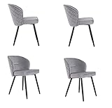 JINPALAY 4er Set Esszimmerstühle Samt Grau Küchenstühle Polsterstuhl Design Modern Wohnzimmerstuhl mit Rückenlehne Sitzfläche aus Samt, Metallbeine (4)