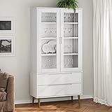 lvssiao CD-Regal, Sideboard, Schrank, Organizer, Möbel, Vitrine, Massivholz, Kiefernholz, Weiß, 90 x 35 x 175 cm, Möbel, Aufbewahrung für Wohnzimmer, Zuhause