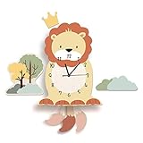 MINDONG HZH Kinderuhr ohne Tickgeräusch, Löwe-Wanduhr für Kinderzimmer, lautloses Uhrwerk, Wanduhr Wolken, Wanddekoration für Jungen und Mädchen