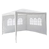 Nexos GM36090 PE-Pavillon Partyzelt mit 2 Seitenteilen für Garten Terrasse Markt Camping Festival als Unterstand und Plane, wasserdicht 3 x 3 m weiß
