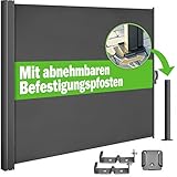 Casaria® Seitenmarkise Nosara 160x300cm Ausziehbar Blickdicht Sonnenschutz Markise Balkon Terrasse Garten Seitenrollo Sichtschutz Windschutz Anthrazit