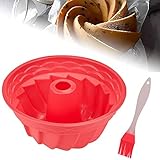 WETARENDA Gugelhupfform Silikon Backform Silikonform Gugelhupf Ø23cm Kuchenform Rund Silikonbackform Rot Napfkuchenform Antihaft Kuchenbackform BPA-Frei Tortenform mit Ölpinsel für DIY Backen Dessert