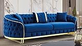 Casa Padrino Luxus Chesterfield Sofa Blau/Gold 240 x 95 x H. 72 cm - Modernes Wohnzimmer Sofa - Chesterfield Wohnzimmer Möbel