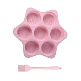 WEMUBSU Silikon-Hamburgerbrötchenform zum Backen mit Pinsel, 7 Mulden Antihaft-Kastenform 10,2 cm Silikon-runde Form für Brot, Baguette, Brötchen, BPA-frei, spülmaschinenfest, Rosa (Rosa)