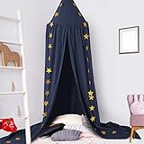 Baby Baldachin, Betthimmel Kinder, Ceekii Babys Bett Kinderzimmer Bettvorhang Baumwolle Deko Moskitonetz für Prinzessin Spielzelte Babybett & Schlafzimmer Dekoration mit Sternengirlande(Navy blau)