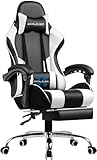 GTPLAYER Bürostuhl Gaming Stuhl Massage Gaming Sessel Ergonomischer Gamer Stuhl mit Fußstütze, Kopfstütze Massage-Lendenkissen, Gepolstert Gaming Chair, Drehsessel weiß