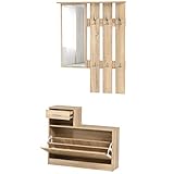 HOMCOM 3-in-1 Garderobenset Flurgaderobe mit Schuhschrank Garderobe, Wandspiegel, Natur, 30,5 x 75,5 cm (Spiegel)