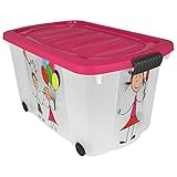 Koopman Multibox 47L mit Rollen mit Farbwahl Box mit Deckel Aufbewahrungsbox Kunststoff Stapelbox Staubox Spielzeug (Pink)