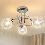 Depuley LED Deckenleuchte Modern mit 3 Flammig, Küche Deckenlampe Chromoptik Lampenschirme aus Mesh und Glas Inkl. 3 x G9 Fassungen, Kugelform Deckenspot für Wohnzimmer Schlafzimmer, ohne Glühbirne