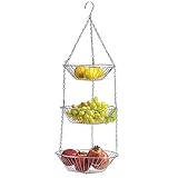 panfudongk Hängekorb 3 Etagen | hängende Obstkörbe | 3er Etagere für die Decke | Weiß | Platzsparendes Design | Langlebig und Hygienisch | Elektroplattierung | 74cm Länge
