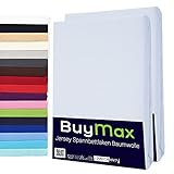 Buymax Spannbettlaken 180x200cm Baumwolle 100% Spannbetttuch Bettlaken Jersey, Matratzenhöhe bis 25 cm, Farbe Weiß