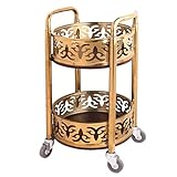 31,5' H Runder Goldener Barwagen Auf Rädern, 2-Stöckiger Deluxe-Servierwagen Aus Massivem Holzpaneel/Vierrädriger Rollender Hotel-Teewagen (Weißgold)