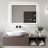 Artforma Wandspiegel Badezimmerspiegel LED Badspiegel mit Beleuchtung 80x60cm Spiegel mit Touch-Schalter, LED Uhr, Lichtspiegel Dimmbar 2800 - 6500K L01