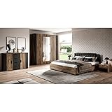 Lomadox Schlafzimmer Set inkl. Bett und Lattenrost, Liegefläche 180 x 200 cm in Flagstaf Eiche dunkel Nb. und Silber, kombiniert mit schwarz
