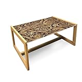 ABAKUHAUS Batik Couchtisch, Weinlese-Barock-Bild, Acrylglas-Mitteltisch mit Holzrahmen für Büros Wohnheime, Groß Größe, Sand Brown Kastanie Brown