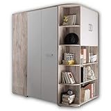 Stella Trading CORNER Begehbarer Eckkleiderschrank für Kinder- & Jugendzimmer - Großer Kleiderschrank mit viel Stauraum in Sandeiche Optik, weiß - 146 x 198 x 133 cm (B/H/T)