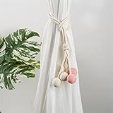 EXQULEG 2 Stück Raffhalter Boho Gardinen Raffhalter, Gardinenraffer mit Gehäkelter Ball in Rosa und Weiß, Gardinenhalter Vorhang Clips Raffhalter Dekorative für Büro Haus Zimmer