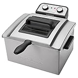 ProfiCook PC-FR 1038 Doppelfritteuse, 2 kleine & 1 großer Frittierkorb, 5 Liter Kapazität, permanent Geruchs-und Fettdunstfilter, 3000 Watt, Edelstahlgehäuse