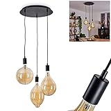 HOFSTEIN Pendelleuchte Bernaleau, runde Hängelampe aus Metall/Glas in Schwarz/Bernsteinfarben, Hängeleuchte im Vintage Design, Höhe max. 142 cm, 3-flammig, 3 x E27, ohne Leuchtmittel