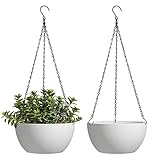 T4U Blumentopf Hängend Plastik 2er Set, Φ25CM Hängetopf für Pflanzen Weiß, Blumenampel mit Haken Rund für Innen- und Außenbereich, Deko für Zuhause, Büro