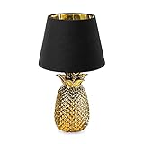 Navaris Tischlampe im Ananas Design - 40cm hoch - Deko Keramik Lampe für Nachttisch oder Beistelltisch - Dekolampe mit E27 Gewinde in Gold-Schwarz