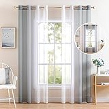 MIULEE 2er Set Voile Vorhang Zweifarbiger Vorhang mit Ösen Transparente Gardine Ösenschal Fensterschal Lichtdurchlässig für Schlafzimmer, 140x245cm, Grau