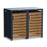 Metzler Mülltonnenbox in Anthrazit RAL7016 für 2 Tonnen, Tonnenhaus, Abfallbgehälter, Tonnenbox, Mülltonnenverkleidung, Holzoptik, Container abschließbar, Gartenbox, Müllbox 1320 x 1163 x 800 mm