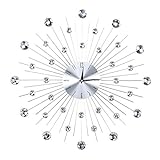 Esenlong Große Wanduhr Funkelnden Bling Metallic Wanduhr mit Diamant Silber Dekorative Uhr für Wohnzimmer Schlafzimmer Büro Dekoration