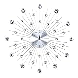 Esenlong Große Wanduhr Funkelnden Bling Metallic Wanduhr mit Diamant Silber Dekorative Uhr für Wohnzimmer Schlafzimmer Büro Dekoration