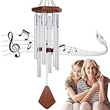 ASTARIN Windspiel für den Außenbereich, tiefer Ton, 76,2 cm, Gedenk-Windspiel draußen, Hochzeit, personalisiert, mit 6 gestimmten Röhren, elegantes Klangspiel Garten, Terrasse, Balkon und Haus, Silber