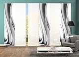 Home Fashion 96148 | 6er-Set Schiebegardinen ONDA in grau oder Beere | blickdichter Dekostoff & transparenter Halborganza | 6X jeweils 245x60 cm | Farbe: (grau)