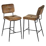 MEUBLE COSY Barhocker 2er Set Barstuhl mit Fußstütze Lehne aus Wildleder Kissen Metallbeine Design Stuhl Küchenstuhl