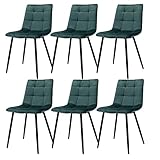 Simore Esszimmerstühle 6er Set, Samt Küchenstühle mit Rückenlehne, Essstühle gepolstert, Polsterstuhl fürs Esszimmer, Wohnzimmer, Dunkelgrün